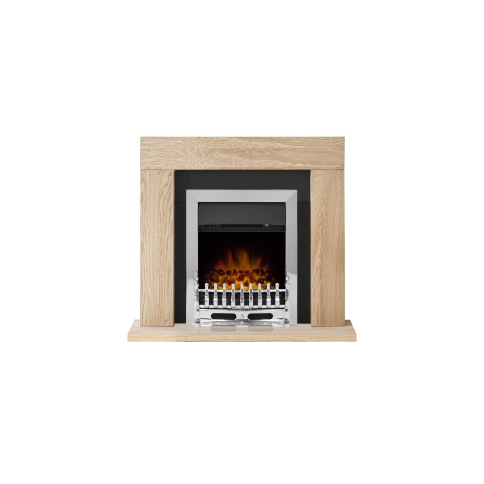 Adam Malmo Fireplace in Oak & Black with Blenheim Electric Fire in Chrome, 39 Inch