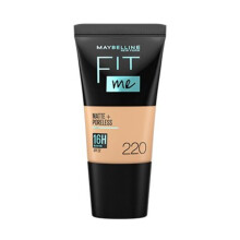 Maybelline New York Base Líquida, Mate & Sin Poros, Cobertura Completa, Piel Normal A Grasa, Fit Me, 220 Beige Natural, 18Ml