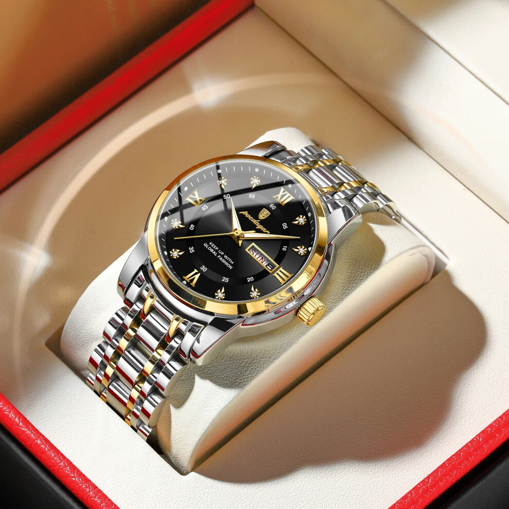Poedagar (Gold Black) Elegant Mens Quartz Watch Waterproof Luminous Stainless Steel Wristwatch Black,Gold