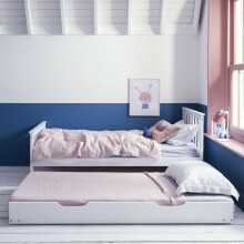 Dorset Single Bed with Pull-Out Trundle - Solid Pine, Classic White, Space-Saving Sleepover Bed