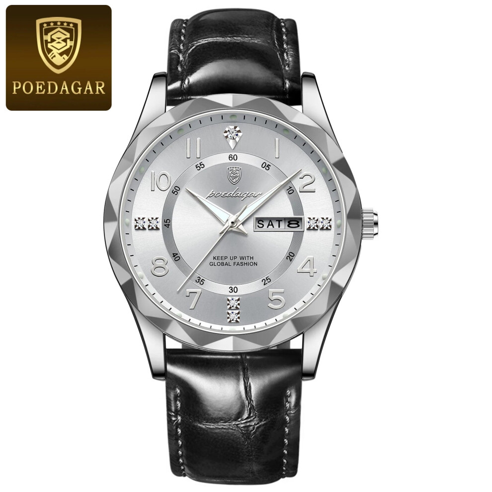 (858 Silver White L) Mens Sport Quartz Leather Man Watch Waterproof Luminous-image-OPC-PFDWS9D-NEW