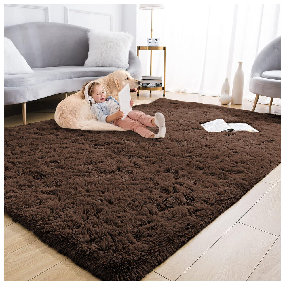 (160 x 230 cm (5ft 3in x 7ft 6in), Brown) Xtra Large Area Rugs Nonslip Soft Shaggy Fluffy Rug Livingroom Bedroom Lounge Carpets