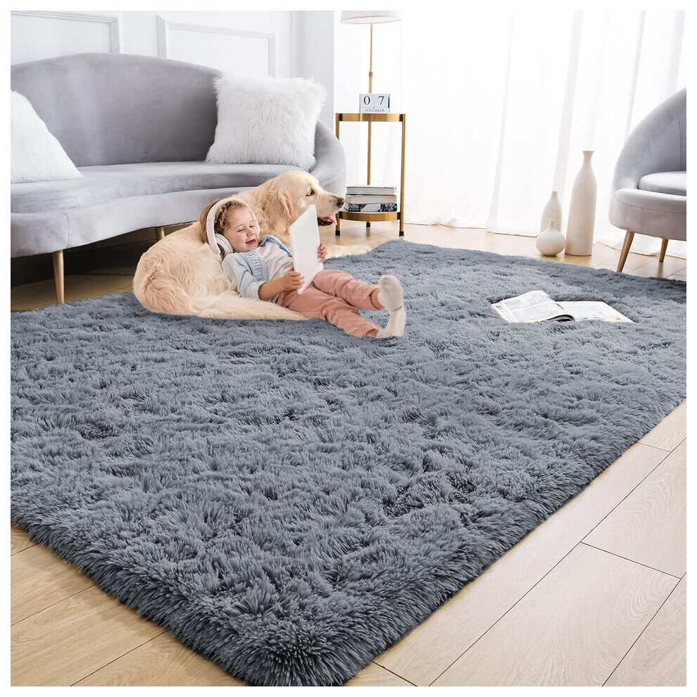 (160 x 230 cm (5ft 3in x 7ft 6in), Grey) Xtra Large Area Rugs Nonslip Soft Shaggy Fluffy Rug Livingroom Bedroom Lounge Carpets