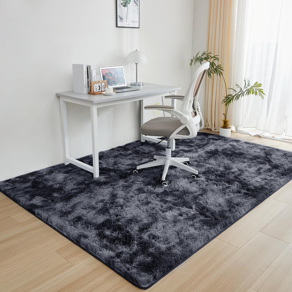 Moonlight Bedding Limited (160 X 230 Cm (5Ft 3In X 7Ft 6In), Dark Grey Tye Dye) Xtra Large Area Rugs Nonslip Soft Shaggy Fluffy Rug Livingroom Bedroom Lounge Carpets Multicoloured