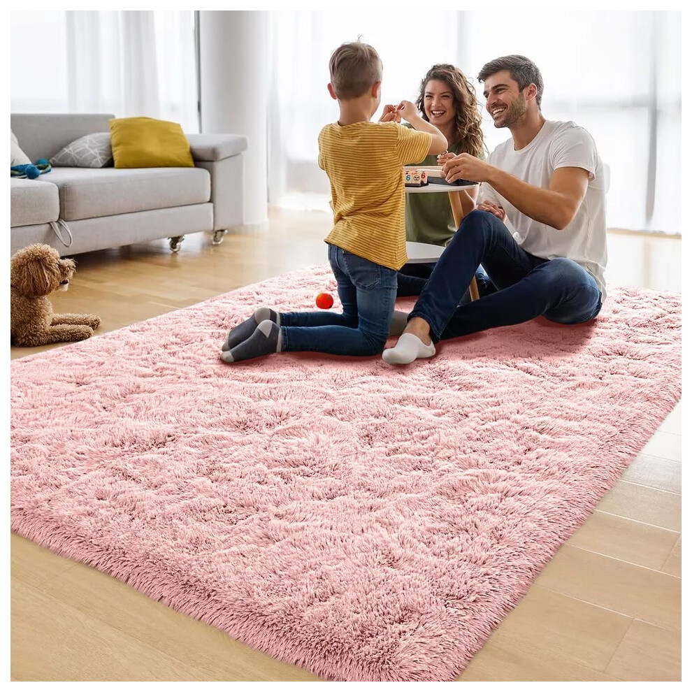 Moonlight Bedding Limited (200 X 290 Cm (6Ft 6In X 9Ft 5In), ) Xtra Large Area Rugs Nonslip Soft Shaggy Fluffy Rug Livingroom Bedroom Lounge Carpets Pink