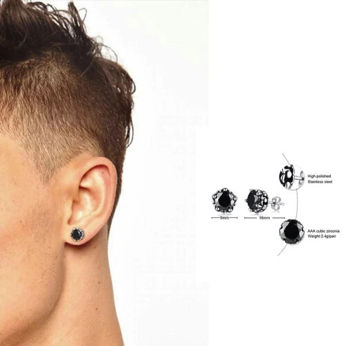 (1 pair ES326S) Mens Stud Earring Triangle Pierced Crystal Zircon Stud Earrings 2