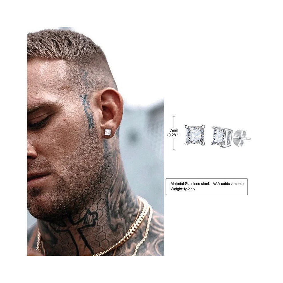 Mprainbow (1 Pair Es326s) Mens Stud Earring Triangle Pierced Crystal Zircon Stud Earrings