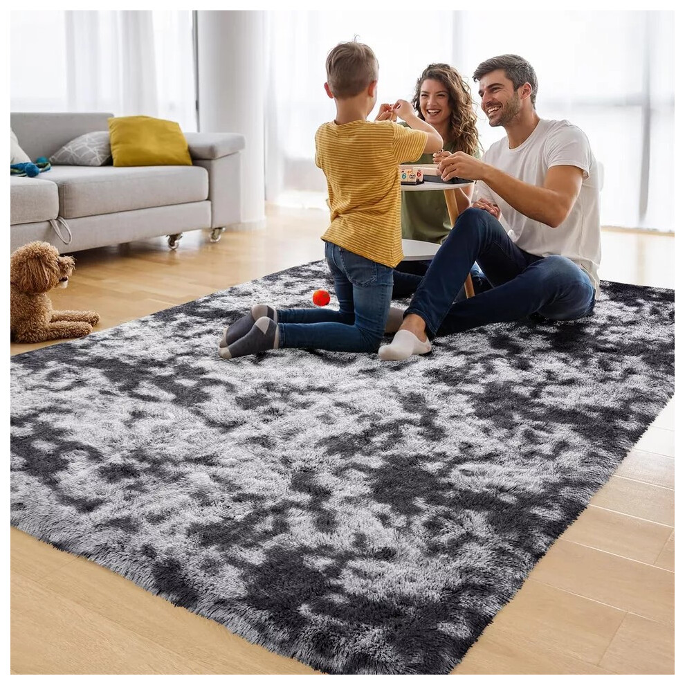 Moonlight Bedding Limited (200 X 290 Cm (6Ft 6In X 9Ft 5In), Dark Grey Tye Dye) Xtra Large Area Rugs Nonslip Soft Shaggy Fluffy Rug Livingroom Bedroom Lounge Carpets Multicoloured