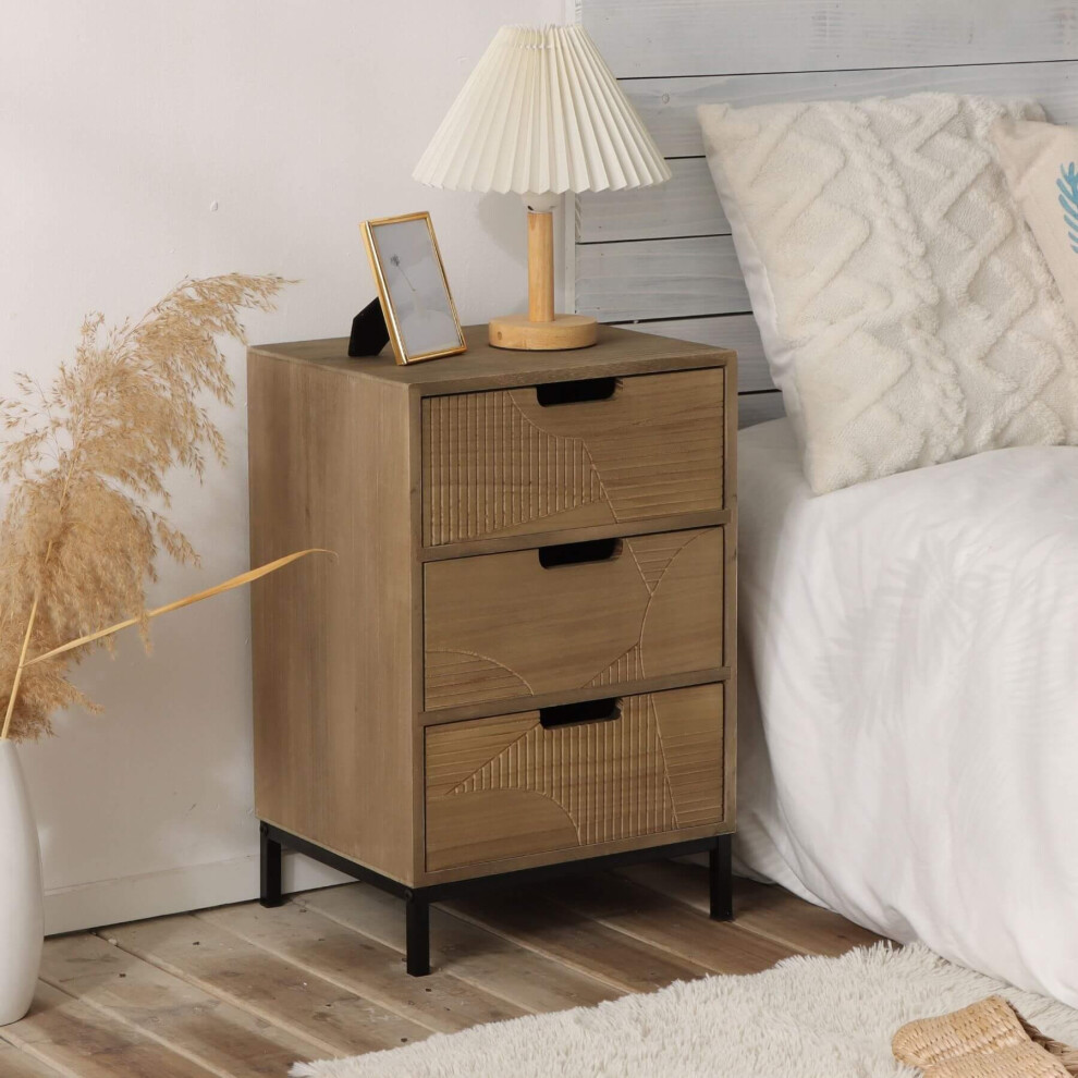 (3 Drawer Bedside) Chest 3/4 Storage Drawers Geometric Design