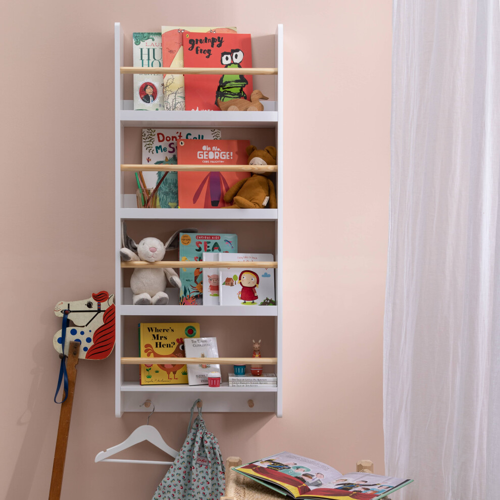 (Elene Display 3 Tier Shelf Bookcase Wall Mounted & Coathook) Elene Display Shelf Bookcase with Coathooks