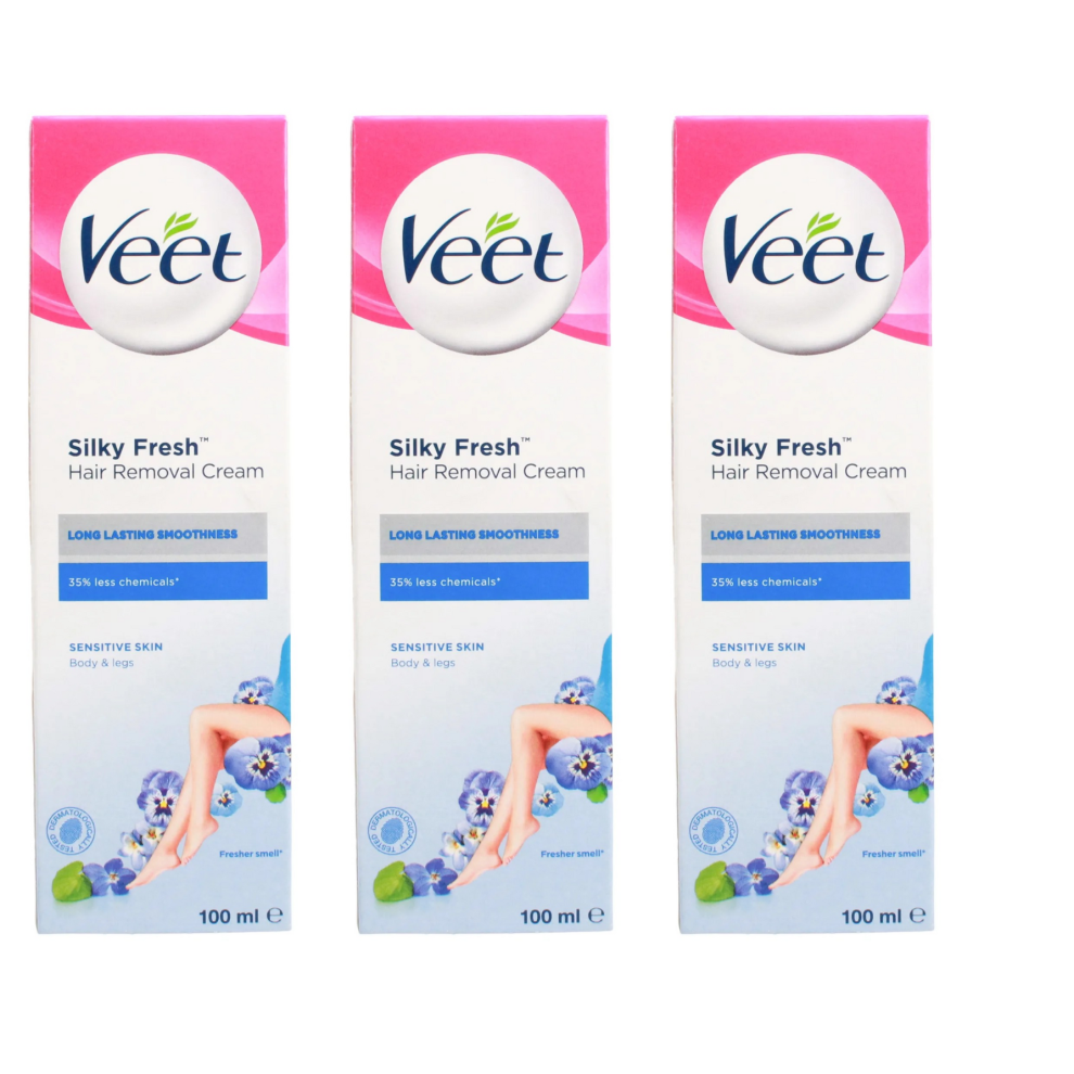 (3 x Sensitive) 3 x 100ml Veet Silky Fresh Hair Removal Cream Sensitive, Normal & Dry Skin
