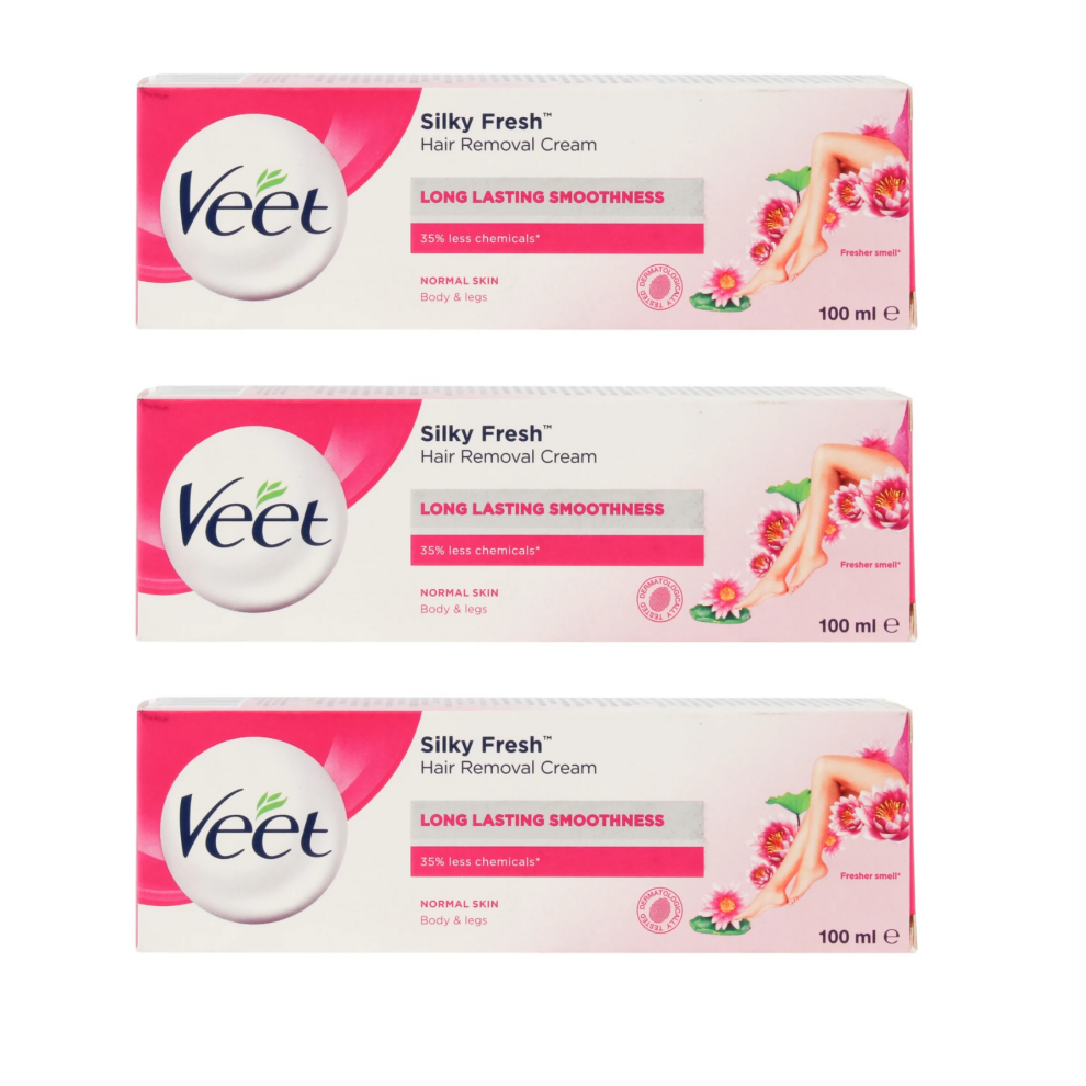 (3 x Normal) 3 x 100ml Veet Silky Fresh Hair Removal Cream Sensitive, Normal & Dry Skin