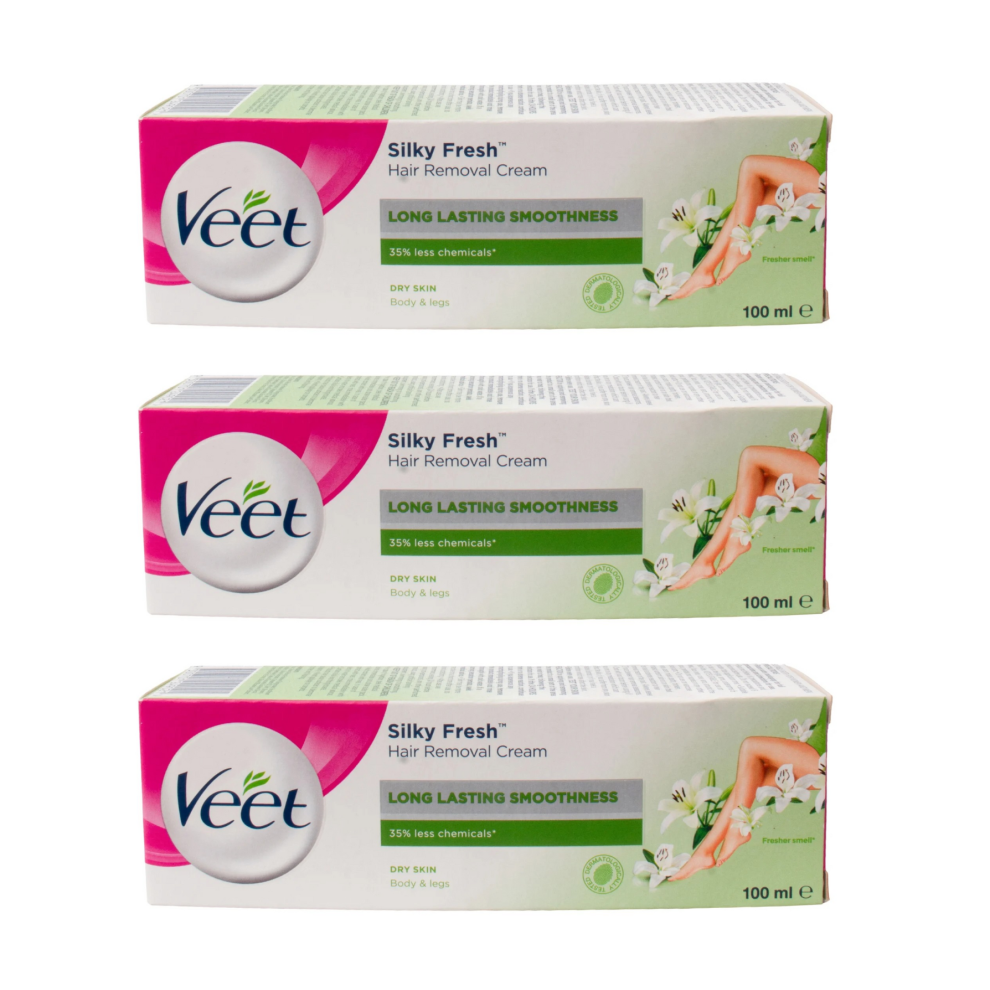 (3 x Dry) 3 x 100ml Veet Silky Fresh Hair Removal Cream Sensitive, Normal & Dry Skin