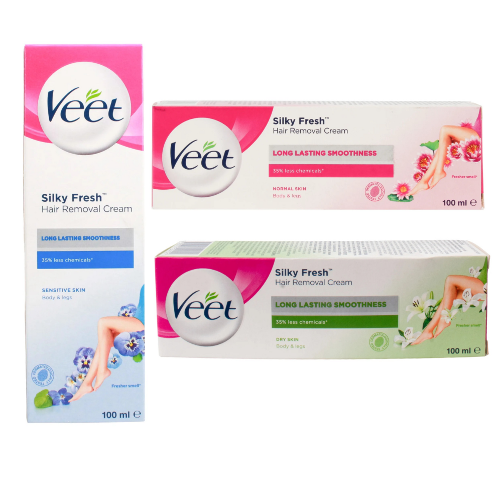 (3 x MIX As Per Listing ) 3 x 100ml Veet Silky Fresh Hair Removal Cream Sensitive, Normal & Dry Skin