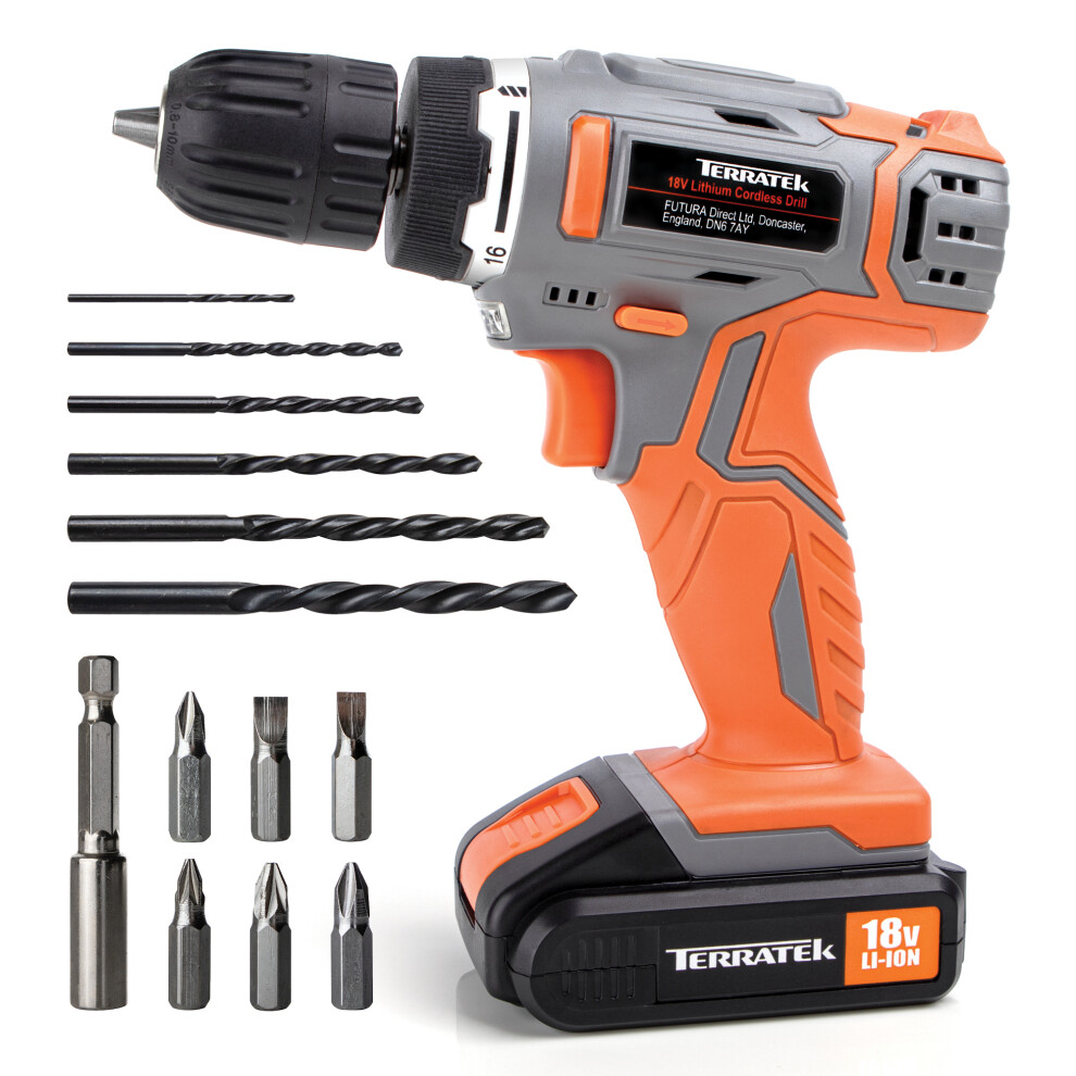 Terratek 18V Electric Cordless Drill Combi Drill Driver Screwdriver Set