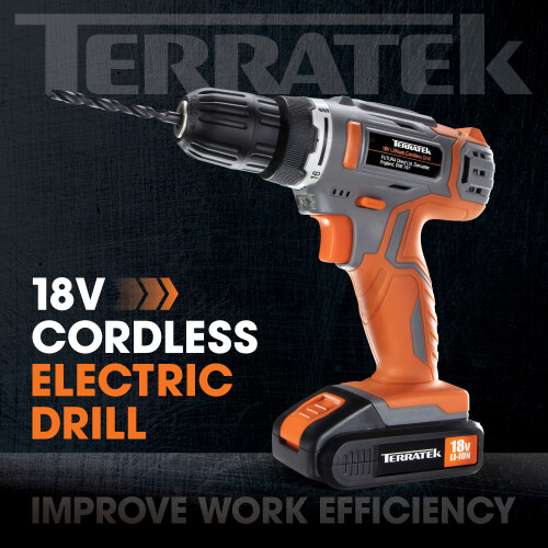 Terratek Terratek 18V Electric Cordless Drill Combi Drill Driver Screwdriver Set 1