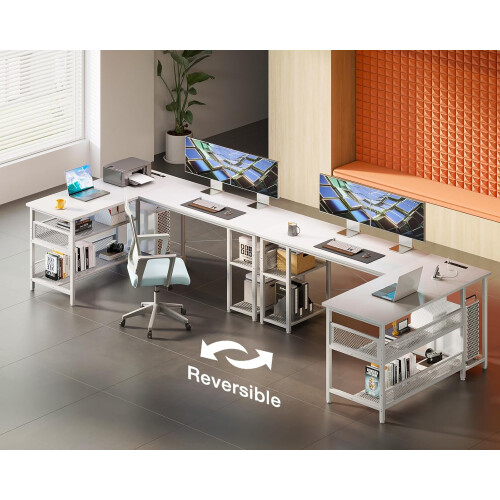 ODK L Shaped Gaming Desk, Reversible Computer desk with 2 Sockets 1