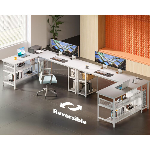ODK L Shaped Gaming Desk, Reversible Computer desk with 2 Sockets 2