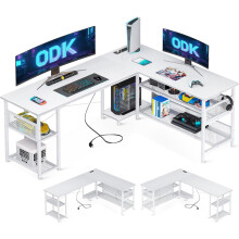 ODK L Shaped Gaming Desk, Reversible Computer desk with 2 Sockets