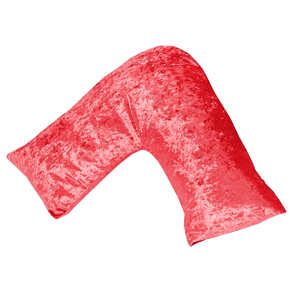 (Ruby ) Luxury Crushed Velvet V-Shaped Pillow Red Lancashire Textiles