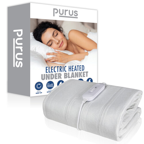 Purus Single Electric Blanket Soft Fleece Fitted Bed Underblanket 3 Setting Heat Control