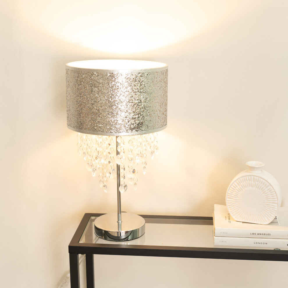 ValueLights Bonita Silver Glitter Droplet Shade Table Lamp