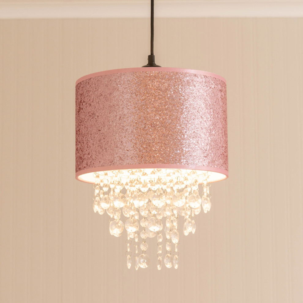 ValueLights Bonita Pair Pink Glitter with Droplets EasyFit Lamp Shades