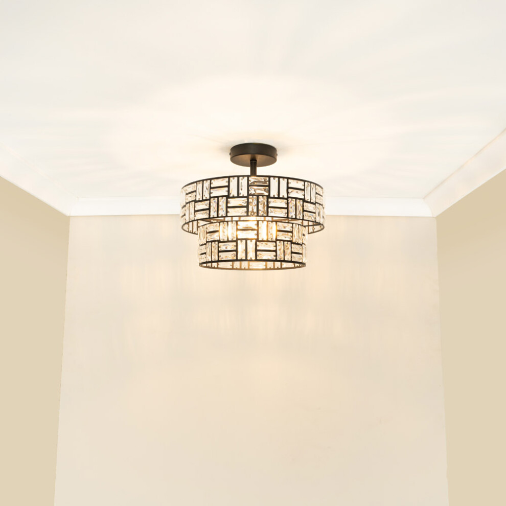 ValueLights Elise Black Frame Jewel Ceiling Pendant Light with Bulb