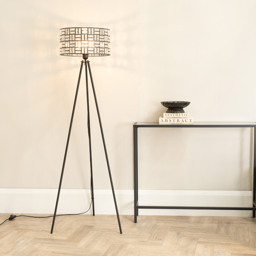 ValueLights Elise Jewel Shade Black Tripod Floor Lamp with LED Bulb