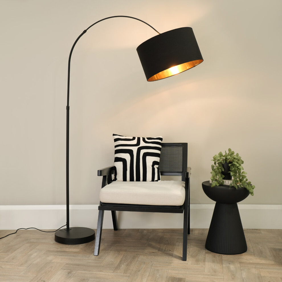 ValueLights Louis Black & Gold Inner Shade Black Arched Floor Lamp