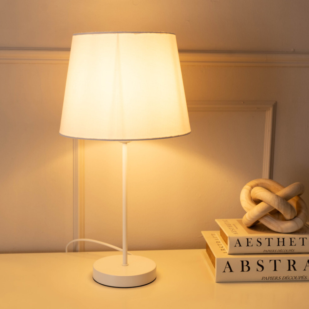 ValueLights Charlie White Stem Table Lamp and White Tapered Lamp Shade