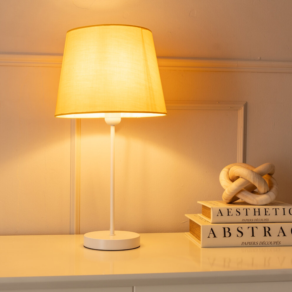 ValueLights Charlie White Stem Table Lamp with Mustard Tapered Shade