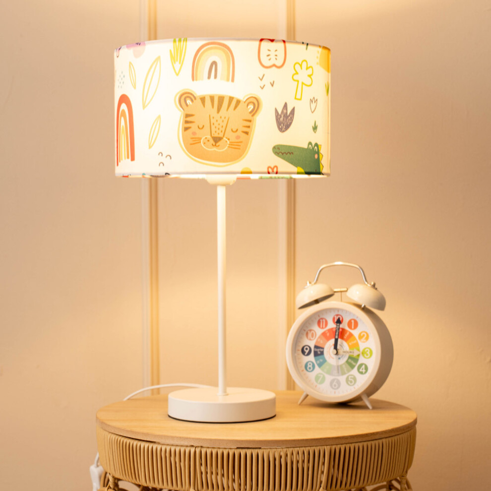 ValueLights Charlie White Stem Table Lamp with Cartoon Lamp Shade