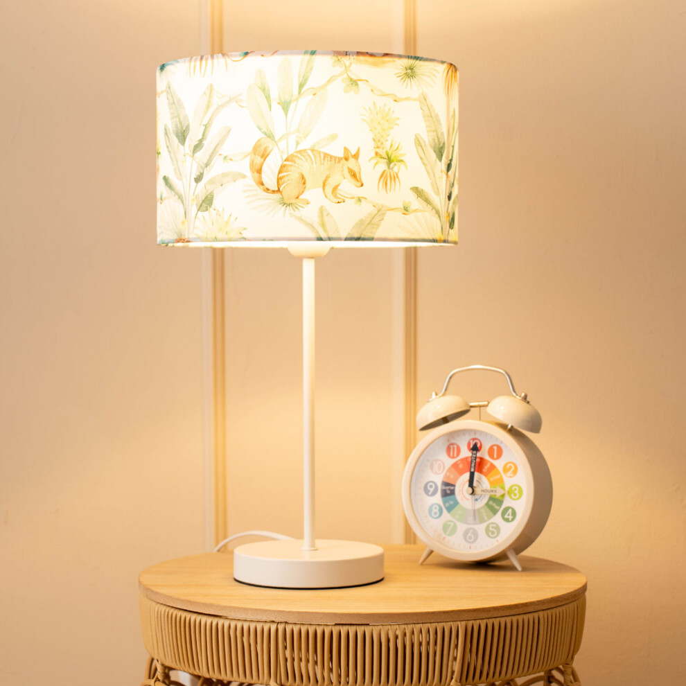 ValueLights Charlie White Stem Table Lamp with Jungle Lamp Shade