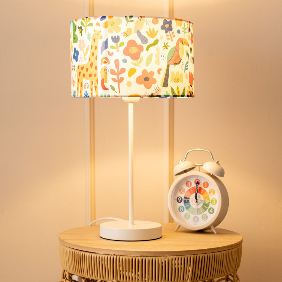 ValueLights Charlie White Stem Table Lamp with Tropical Lamp Shade