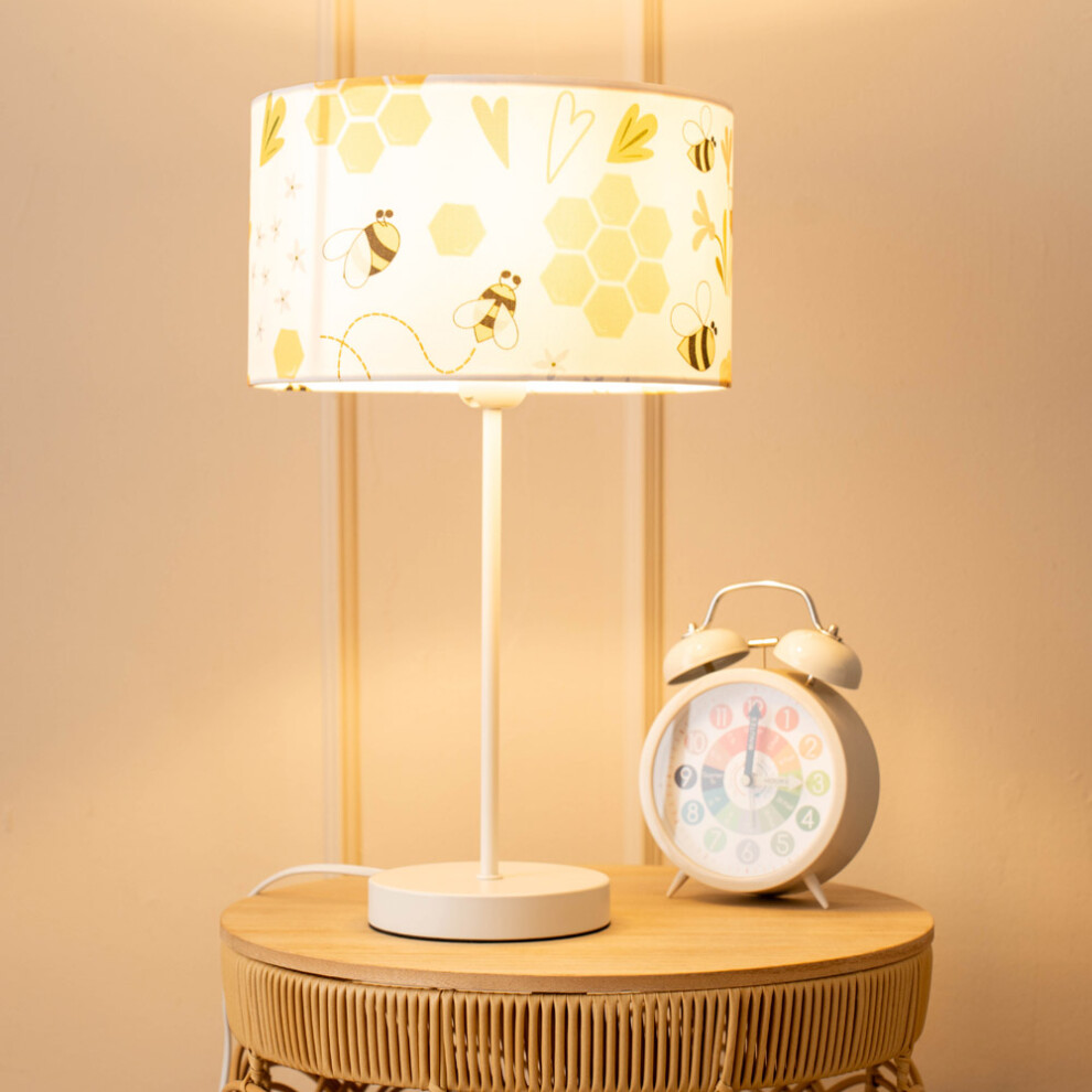 ValueLights Charlie White Stem Table Lamp with Bee Lamp Shade