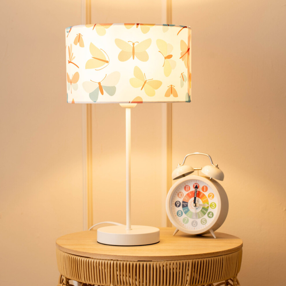 ValueLights Charlie White Stem Table Lamp with Butterfly Lamp Shade