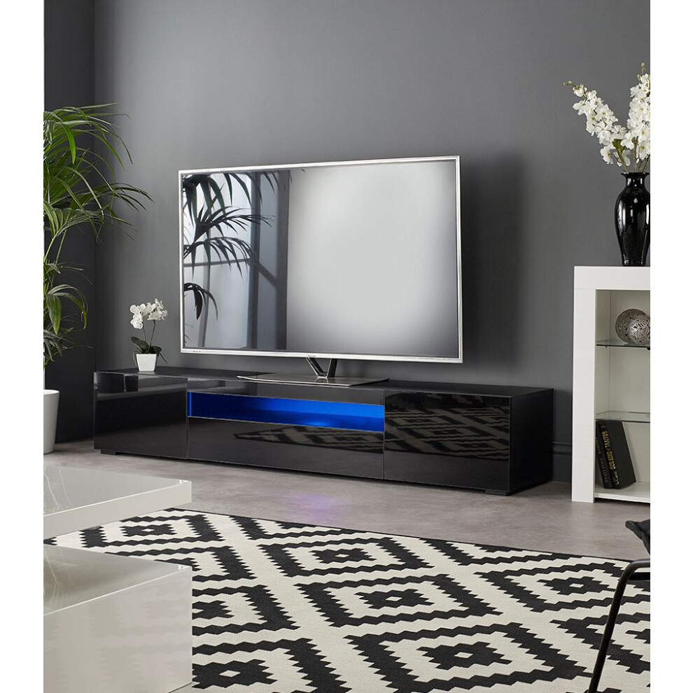 Mmt Furniture Designs Matte-Gloss 200Cm Tv Stand Cabinet For 55-80 Inch Lcd/Led Flat Screen Tvs Black