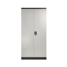 Grey and Black Stainless Steel Filing cabinet with 4 shelves - 2 Door Lockable Filing Cabinet - Tall Metal Office Storage Cupboard