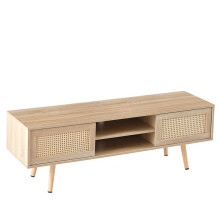 TV Stand Cabinet Modern Scandi Style Light Wood rattan panel sliding doors 140cm wide
