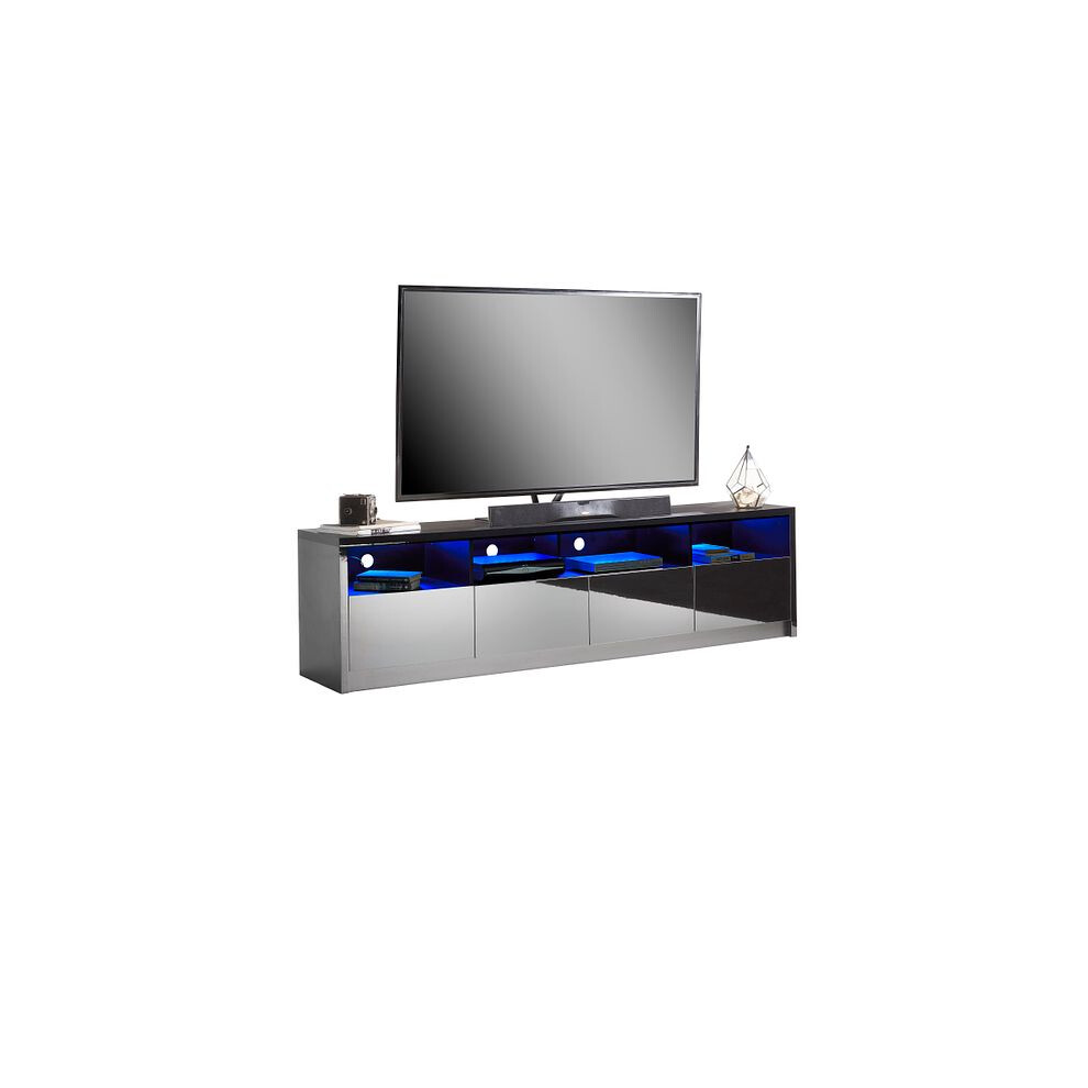 Modern Black 200cm Matt Gloss TV Stand Cabinet Suitable for 55 - 80 Inch 4K LED Flat Screen TV's 4 Compartments