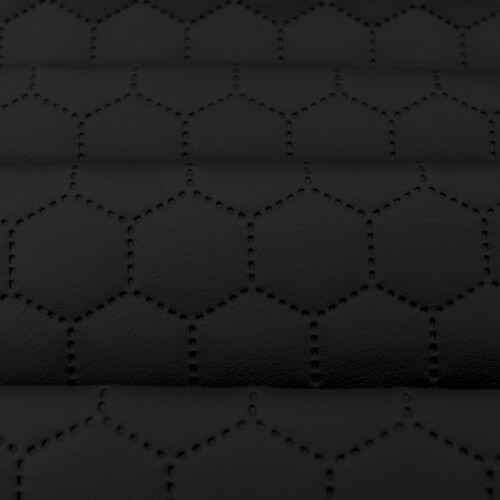 Quilted Faux Leather Fabric -  Hexagon Stitch - Black