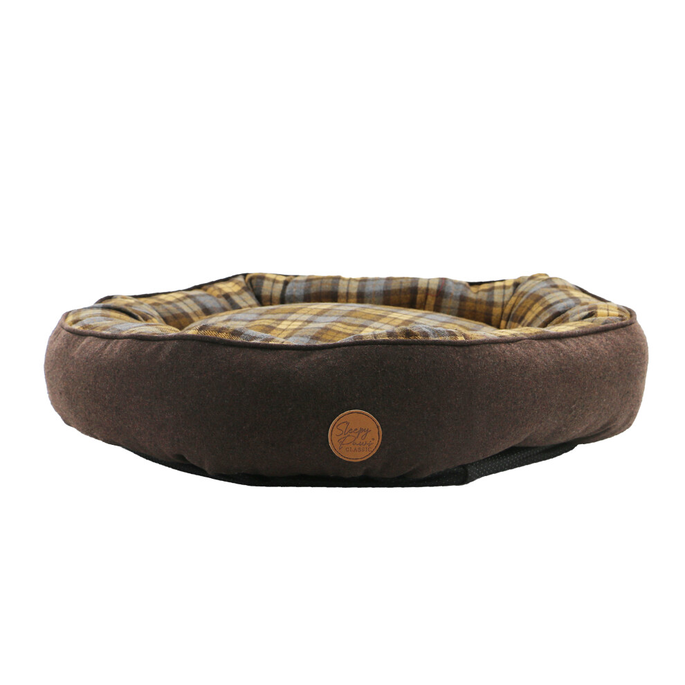 Ancol Brown and Blue Tartan Donut Dog Bed Soft Machine Washable Non Slip Base Pet Puppy Cushion 70cm