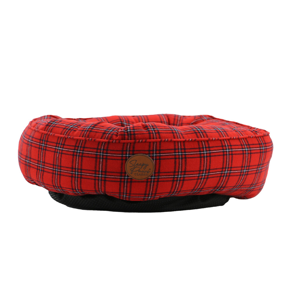 Ancol Red Tartan Donut Dog Bed Soft Machine Washable Non Slip Base Pet Puppy Cushion 70cm