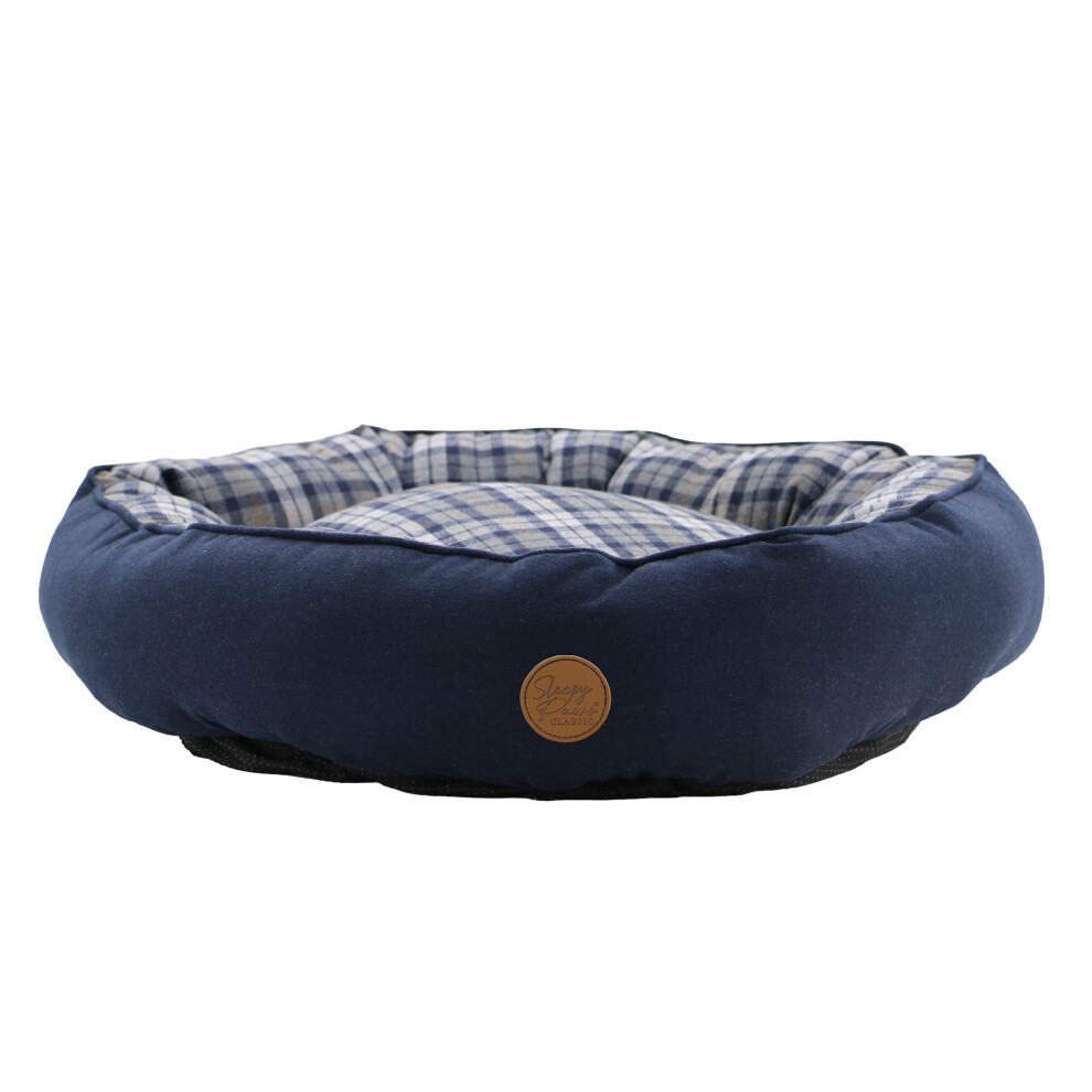 Ancol Blue and Grey Tartan Donut Dog Bed Soft Machine Washable Non Slip Base Pet Puppy Cushion 70cm