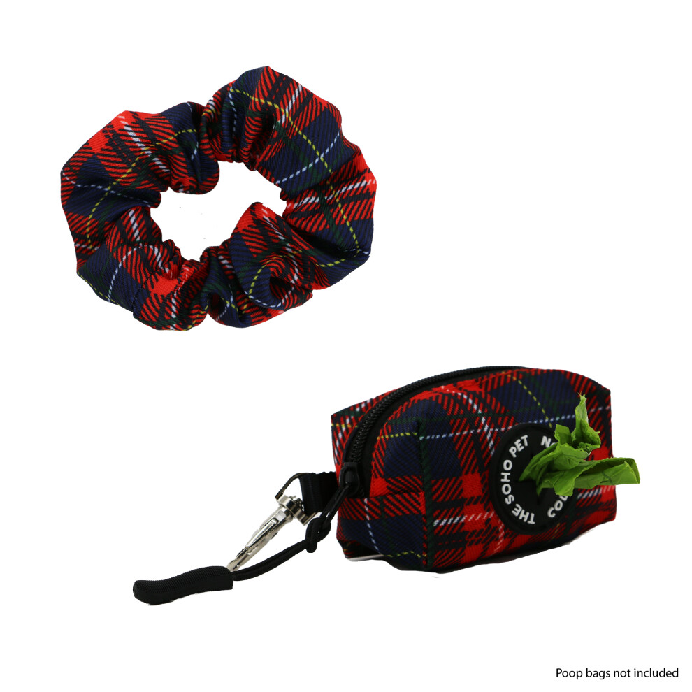 Ancol Tartan Patterned Poop Bag and Scrunchie Set Lightweight Stylish Dog Puppy Pet Accessories