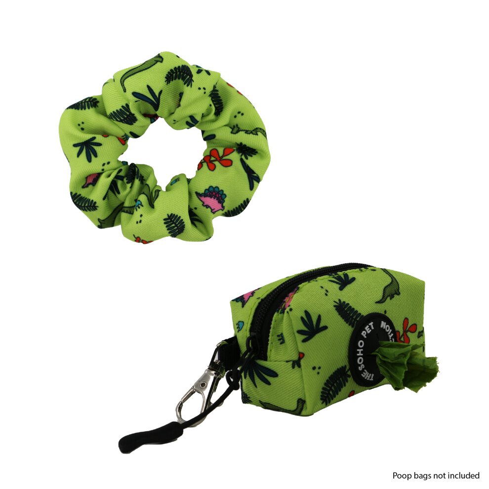 Ancol Dino Patterned Poop Bag and Scrunchie Set Lightweight Stylish Dog Puppy Pet Accessories