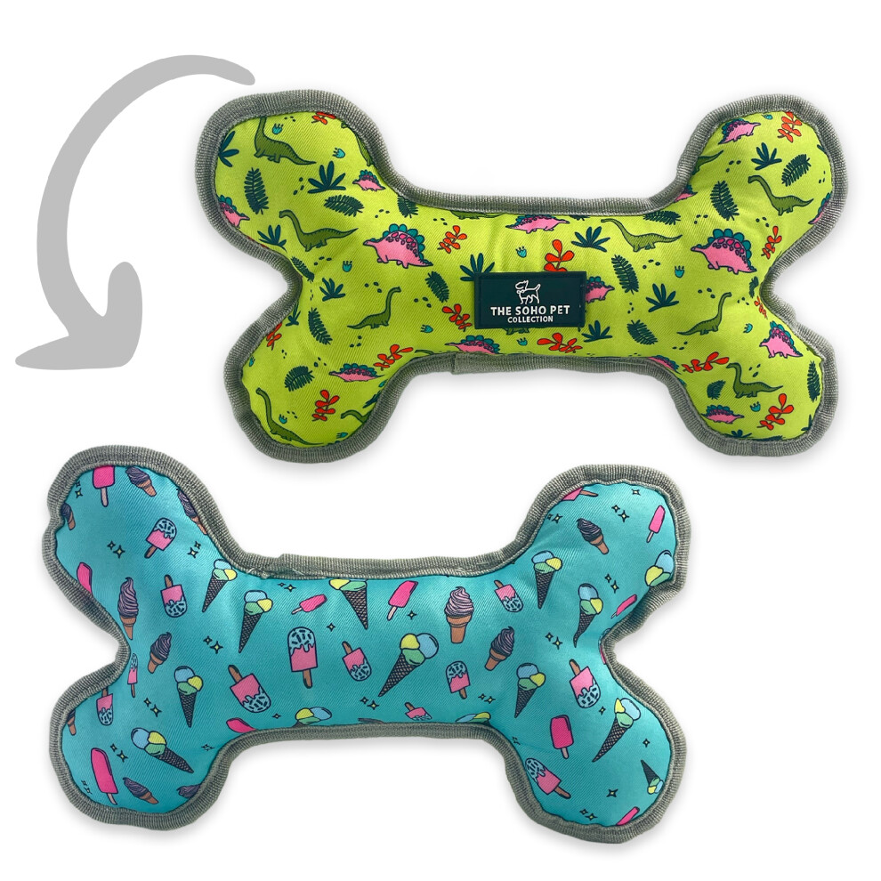 Dino/Ice Cream Patterned Reversible Bone Toy