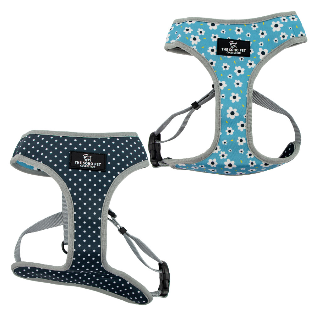 Ancol Daisy Polka Dot Reversible Dog Harness Soft Breathable Secure Fit Lightweight Pet Puppy Lead Large