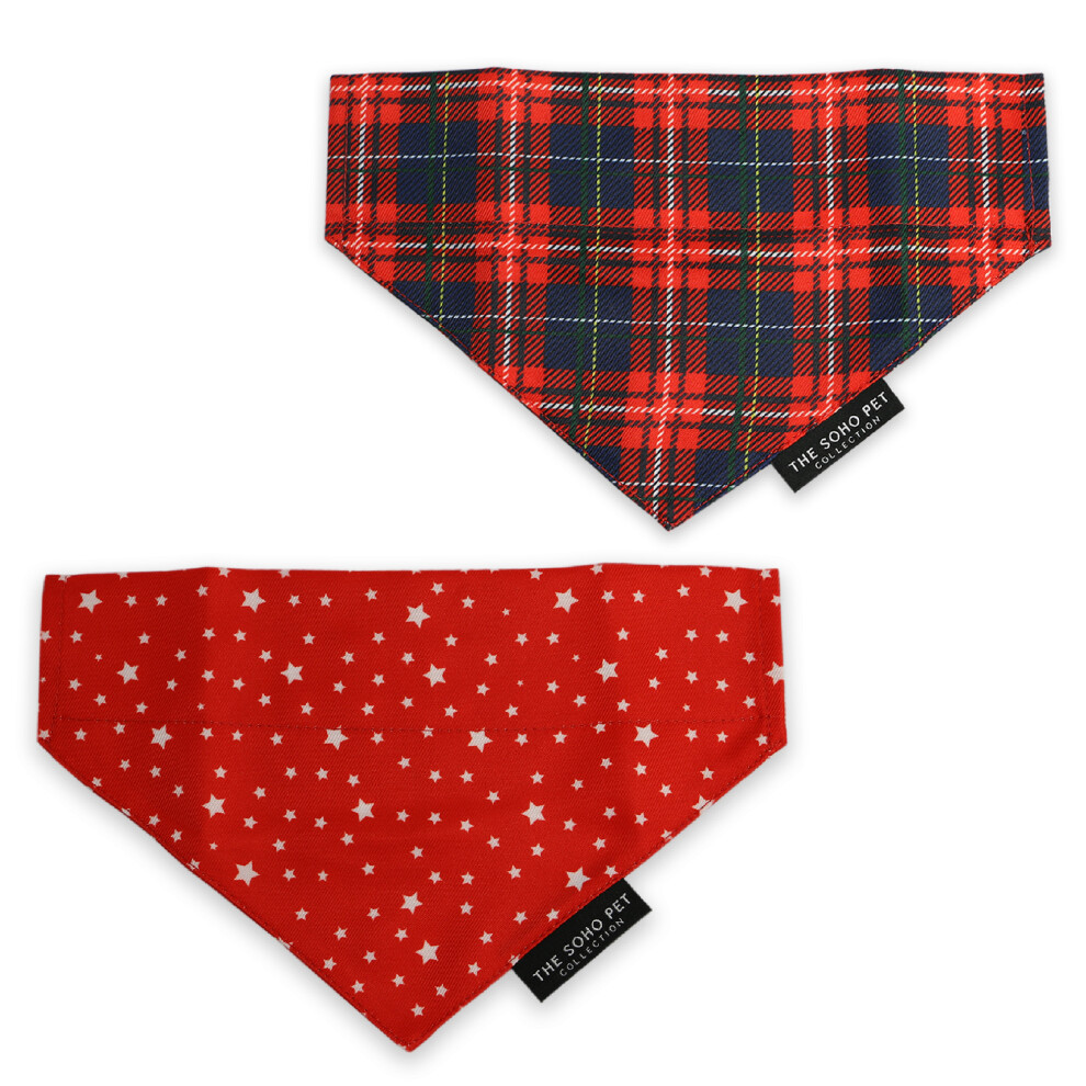 Ancol Tartan Star Patterned Dog Bandana Soft Stylish Pet Puppy Scarf Washable Neckerchief Pack of 2